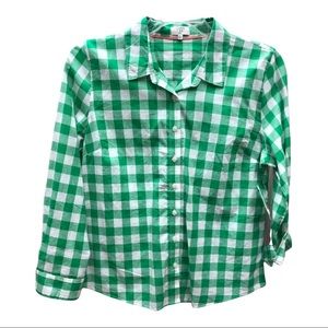 Crown & Ivy button front top, green and white checkered, petite large